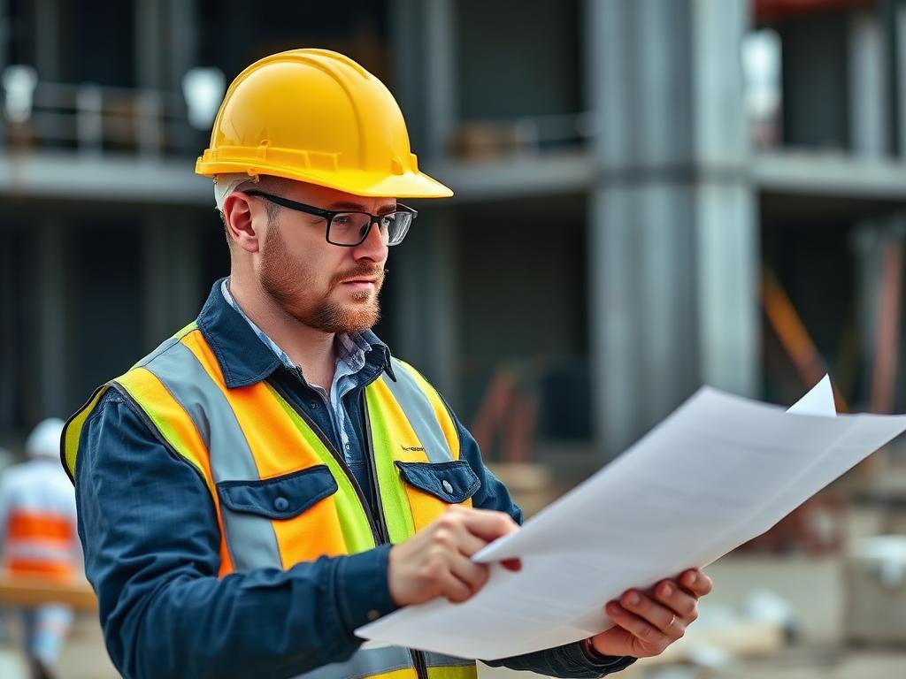 Construction foreman reviewing plans on site